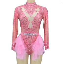 Stadium Slijtage Patroon Afdrukken Sexy Vrouwen Kleding Lange Mouw Panty Body Theatrale Kostuum Mesh Decoratie Dansvoorstelling Pak