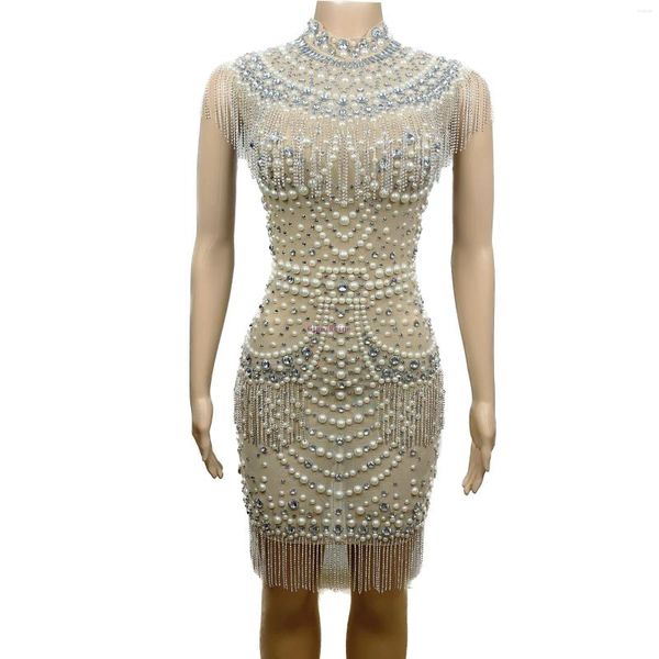 Vêtements de scène perle ensemble Bejeweled strass Showgirl Costume body femmes musique Festival robe Rave tenues