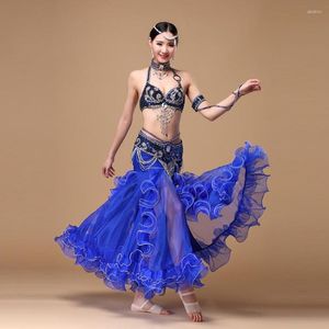 Stage Wear Performance Belly Dance Costume Outfit Set 3pcs Bra Top Ceinture Hanche Écharpe Jupe Bollywood Couleur