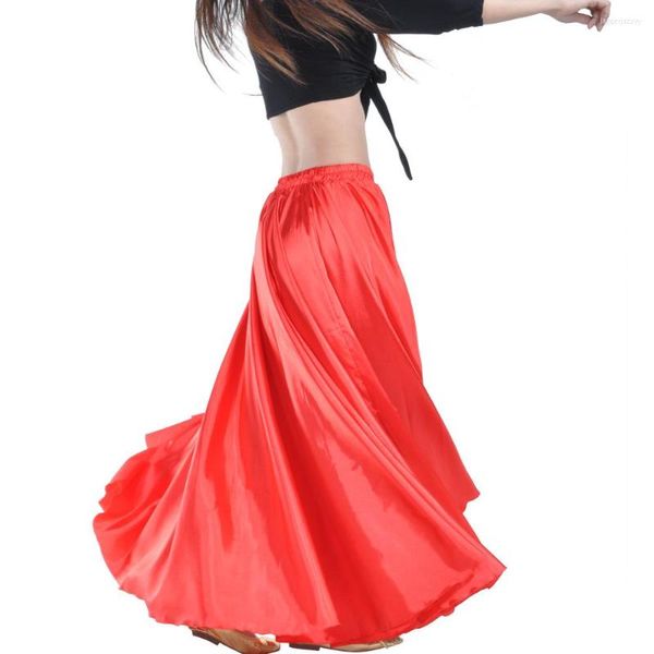 Vêtements de scène Performance Costumes brillant Satin longue jupe espagnole balançoire danse danse du ventre soleil 14 couleurs disponibles VL-310