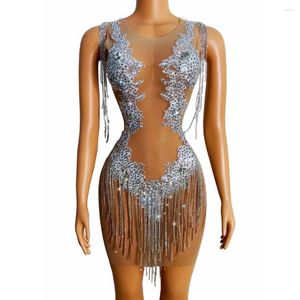 Stage Wear Perspective Moulante Strass Gland Robe Femmes Sexy Party Chanteur Danse Tenue Discothèque Costume