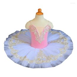 Stage Wear Rose Ballet Tutu Robe Blanc Swan Lake Performance Costume Beauté Jupes Puffy Belly Dancewear
