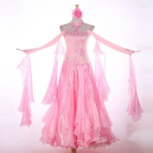 Stage Wear Roze Ballroom Danswedstrijd Jurken Wals Jurk Fringe Lichtgevende Kostuums Standaard Foxtrot