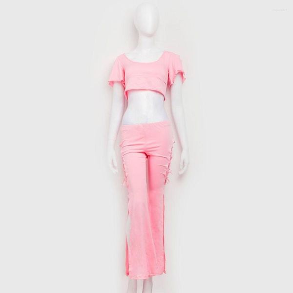 Ropa de escenario, conjunto de traje de danza del vientre rosa, pantalones superiores de entrenamiento, ropa de práctica de lección de clase para mujeres 7408