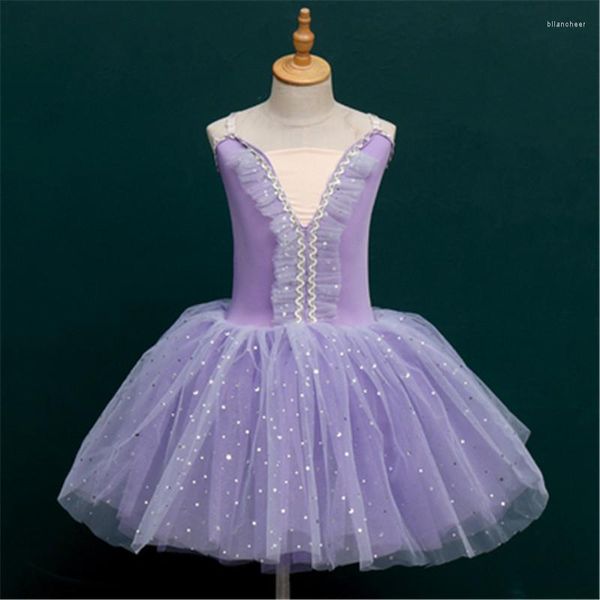 Vêtements de scène rose enfants bretelles Tutu robe danse jupe gonflée enfants Performance Costumes Ballet paillettes ornent le cygne