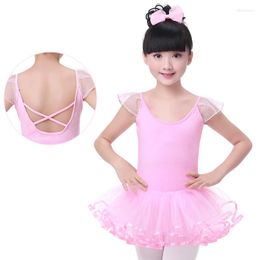 Vêtements de scène rose coton robe de Ballet enfants à manches courtes Costume de danse filles vêtements enfants gymnastique justaucorps Tutu vêtements de danse