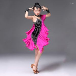 Stage Wear Roze Meisje Professionele Ballroom Latin Salsa Dans Jurk Wedstrijden Kostuum Pailletten Dansen Outfits Voor Kid