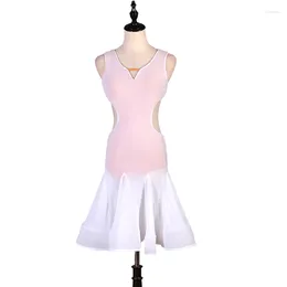 Stage Wear Pink Latin Dance Dress Skirt Women Slim Competition Disfraces que realizan un rehinestones brillantes para adultos Customize Children