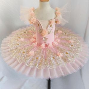 Desgaste de la etapa Pink Professional Ballet Tutu Dress Niños Niñas Swan Lake Disfraces Bailarina Performance Dance Outfits