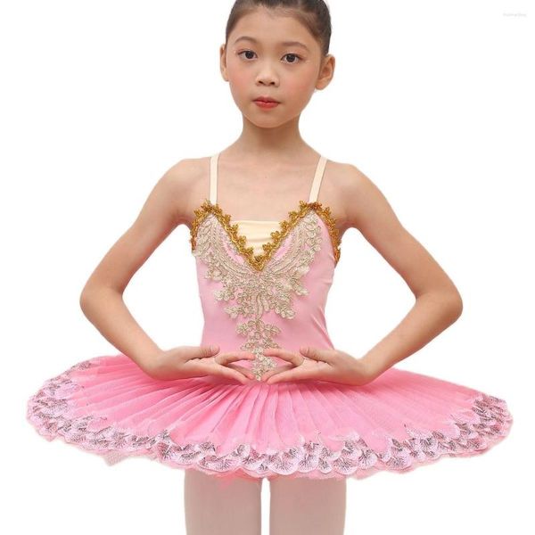 Desgaste de la etapa Pink Professional Ballet Tutu Faldas para niñas White Swan Lake Disfraces Pancake Dancewear