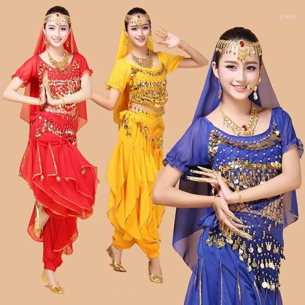 Etapa desgaste más el tamaño 4pcs conjunto traje de danza del vientre vestido de bollywood danza del vientre conjuntos de baile para mujer