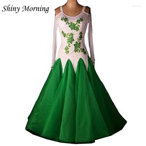 Vêtements de scène grande taille vert blanc robes de danse de salon robe de danse standard viennoise dames