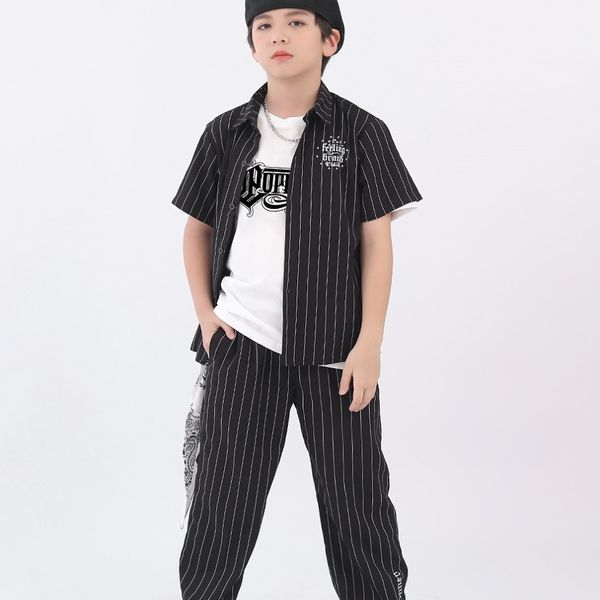 Stage Wear Popping Enfants Street Dance Vêtements Tendance Cool Kid Adulte Chemise À Manches Courtes Pantalon Ensemble Verrouillage Explosif Hip Hop Costume