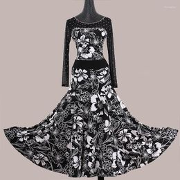 Stage Wear Print Ballroom Dance Dress voor dansen Standaard Tango -kostuums Waltz Dresses Women Ball Gown Plus Maat