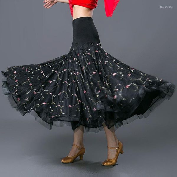 Stage Wear Print Big Wing Ballroom Jupe Valse Flamenco Dance Jupes Pratique Robe