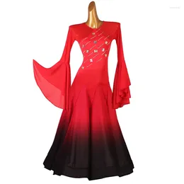 Etapa desgaste profesional salón de baile vestido de competencia de dama de manga larga falda de baile de vals mujeres elegancia vestidos de baile estándar