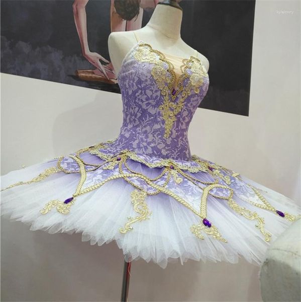 Stage Wear Professionnel 12 couches Taille personnalisée Femmes Adulte Ballet Dance Performance Tutu Robe Violet