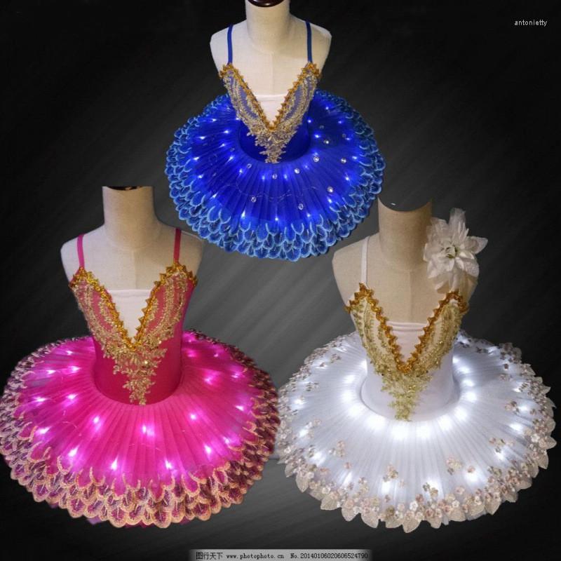 Bühnenbekleidung professionelle Ballerina LED Ballet Tutu für Kinder Kinder Kinder Mädchen Erwachsene Pfannkuchen -Tanzkostüme Kleid