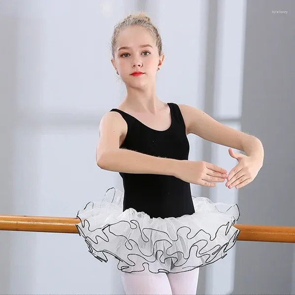 Stage Wear Jupe de ballet professionnelle Enfants Filles Taille élastique 4 couches Mesh Tulle Pratique des enfants Gaze dure