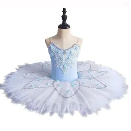 Stage Wear Professional Ballet Tutu pour filles Bleu Pancake Plateau Fleur Fée Performance Vêtements Adulte Enfants Danse Costume Leotard