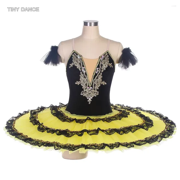 Etapa desgaste profesional ballet tutu niñas bailarina traje de baile 3 falda de panqueque con gradas con decoración de encaje negro y dorado 2 colores