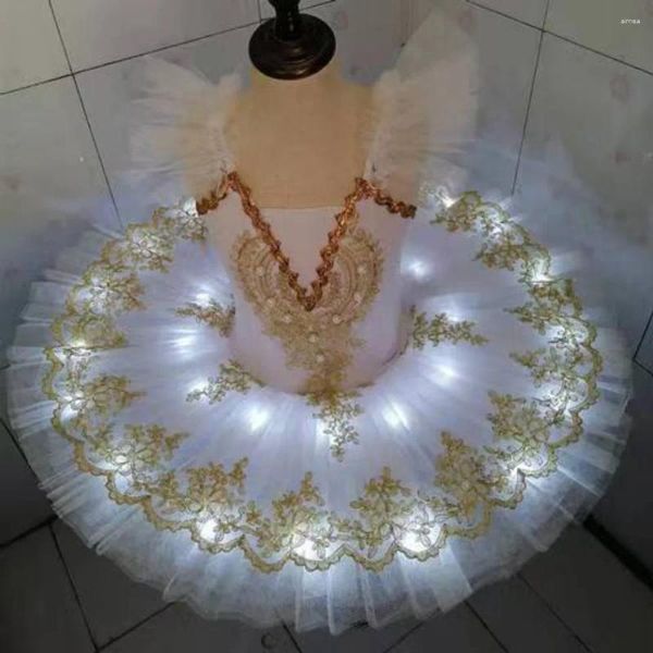 Etapa desgaste profesional ballet tutu niñas plato panqueque LED bailarina vestido de fiesta adulto mujeres niño niños traje de baile