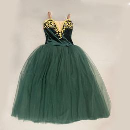 Vêtements de scène Ballet professionnel Tutu lac des cygnes vert foncé Costume de danse crêpe filles classique justaucorps robe pour les enfants