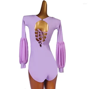 Stage Wear Professionnel Beau Dos Lanterne Moderne À Manches Longues National Standard Col Rond Latin Dance Top Style