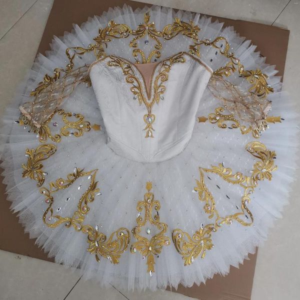 Etapa desgaste profesional tamaño personalizado 12 capas niños niñas mujeres adultos competencia rendimiento blanco oro ballet tutú disfraces