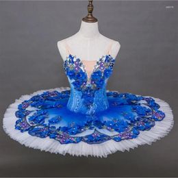 Abbigliamento da palcoscenico Design di moda professionale Fiori Dimensioni personalizzate Bambini Ragazze Donne Concorso per spettacoli per adulti Tutu di balletto blu