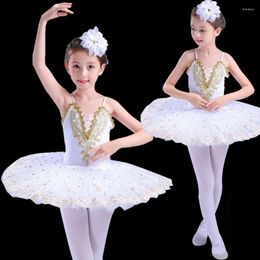 Stage Wear Girls Ballet Ballet Tutu Swan Lago Competencia de niños Vestido azul rojo blanco para niños Pancake Dancewear