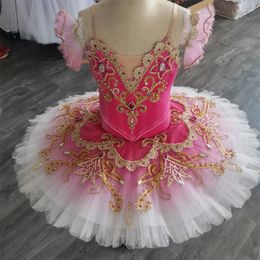 Vêtements de scène professionnels de haute qualité à venir taille personnalisée couleur filles 12 couches Performance Omber rose velours Ballet Tutu