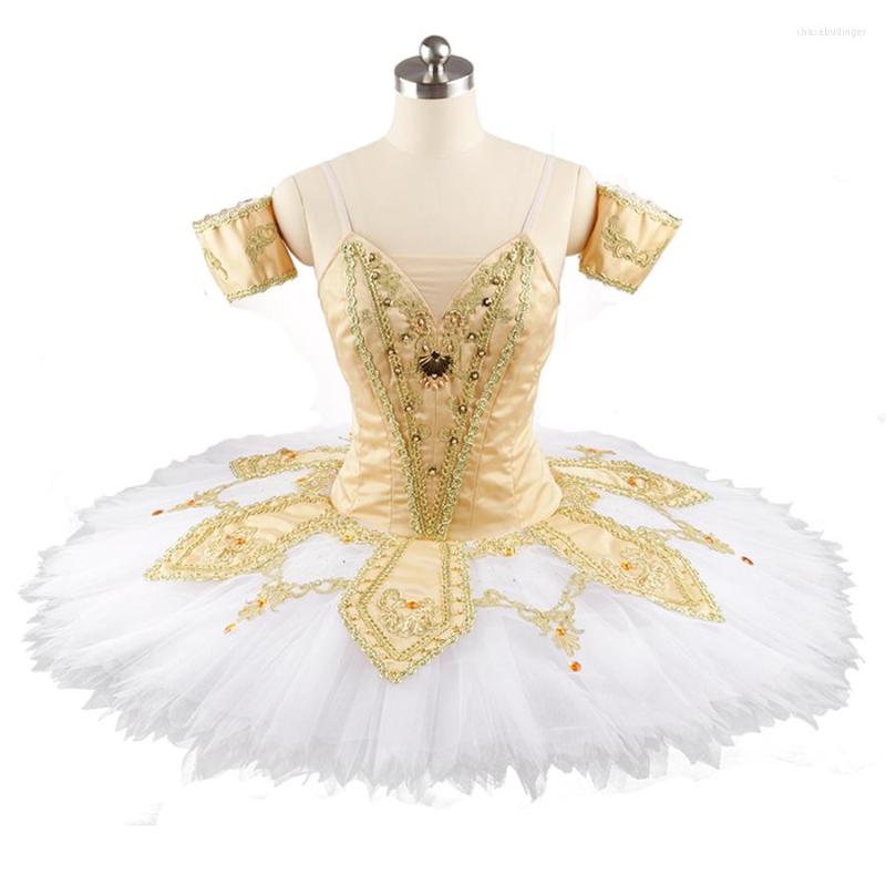 Stage Wear Professional High Quality Exquisite Design Custom Size Girls Adult Women 12 Layers Performance Gold Ballet Tutu