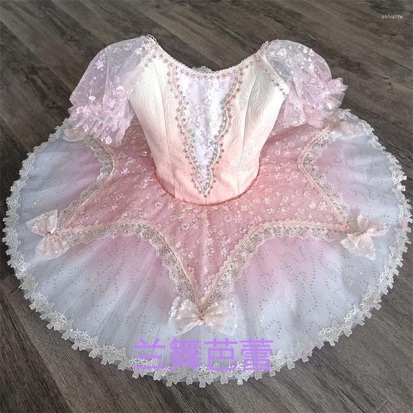 Stage Wear Professionnel Enfants Filles Enfant Concours Performance Glitters Fée Robe De Danse Gradiant Rose Violet Ballet Tutu Costumes