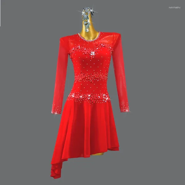 Stage Wear Professionnel Latin Dance Compétition Robe Sports Ballroom Pratique Costume De Bal Dames Fille Enfants Outfit Ligne Costume Midi