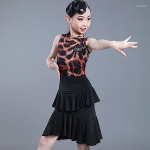 Stage Wear Professional Latin Dance Costume Children's Leopard Tops Rok Pak Girls oefen kleding Kid Performance Kleding DL4261