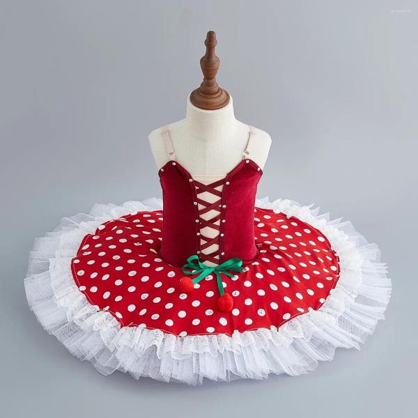 Stage Wear Professionnel Tutu Ballet Performance Filles Dentelle Costume Enfant Polka Dot Princesse Robe Danse Femmes Ballerine Rouge