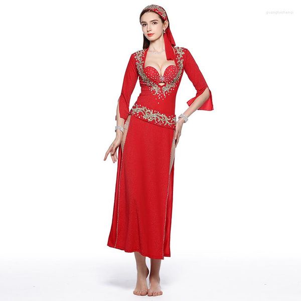 Stage Wear Professional Women Egypte Belly Dance Sequin Beledi Saiidi Robe Broderie Costume 5pcs Set (robe Bra Headpiece Ceinture Shorts)