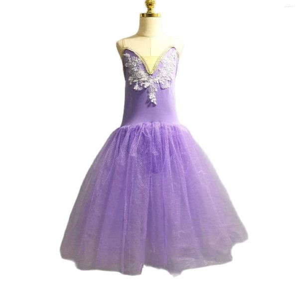 Stage Wear Violet Ballet Tutus Robe Performance Costumes Adulte Danse Moderne Long Voile Fille Moelleux