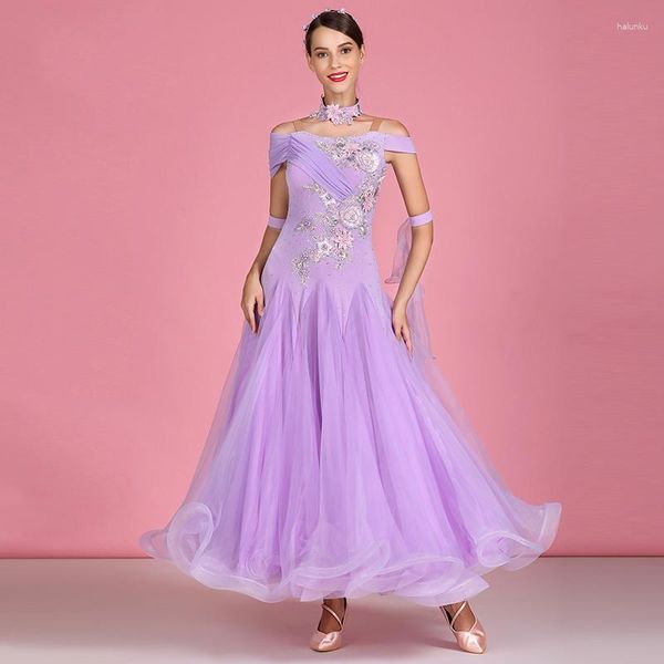 Ropa de escenario púrpura de alta calidad vestido de competición de baile de salón ropa estándar traje moderno mujeres vals ropa de baile