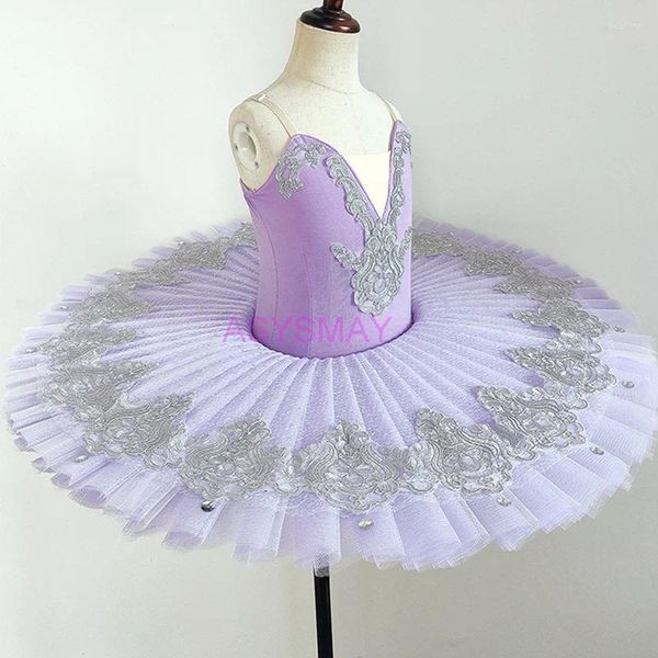 Escenario usar encaje púrpura diamante lentejuelas ballet tutu profesional mujeres competición de cisne fucle de flores para bebés niños pequeños baile