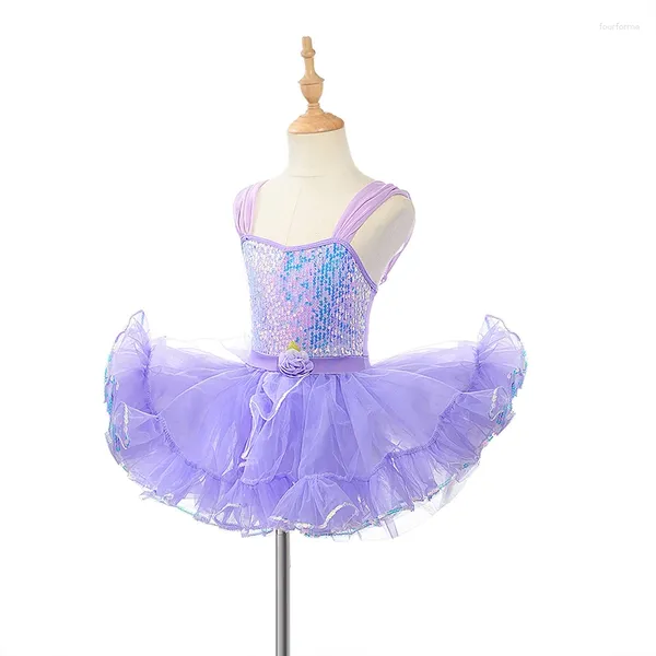 Stage Wear Violet Rose Filles Enfants Paillettes Princesse Robe Ballet Tutu Swan Dance Performance Costume Jupes Enfants