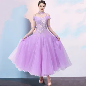 Stage Wear Purple Purple Rhinestones Ballroom Dress Standard Plus Size Dance Competition Weense Waltz Foxtrot