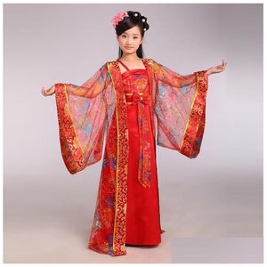 Etapa desgaste Q228 niños traje tradicional chino niña princesa vestido de baile real antigua dinastía Tang niños Hanfu nacional 8 gota D Dhnyi