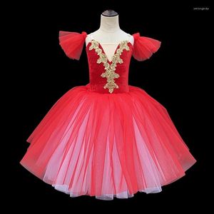 Stage Wear Robe de ballet rouge longue jupe de danse pour enfants adultes costumes de ventre professionnels jupes tutu