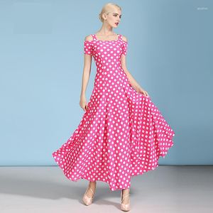 Stage Drag Red Ballroom Jurk korte mouw Polka Dot Printing Waltz -jurken voor Dancing Dance Standard Ball