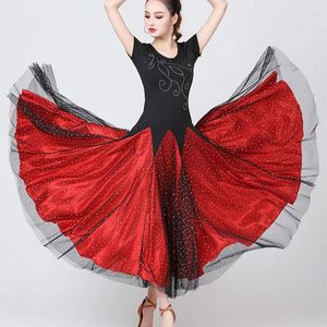 Stadiumkleding Rood Zwart Mode Ballroom Dansjurk Voor Dansen Wals Tango Spaanse Flamenco Standaard
