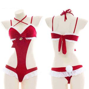 Stage Wear Red Christmas Cosplay Comes Sweet Lolita Bonkow Hollow Out Ruffle Bikini JK Sukumizu Rabbit Girl Lingerie SetXmas Suit T220901