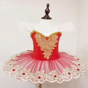 Stage Drag Red Color Tutu Ballet Swan Lake Ballerina Pancake Girls Volwassen Kind Jurk Kids Dance Costuums Tuchard