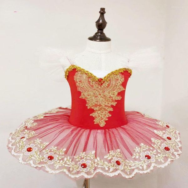 Desgaste de la etapa Color rojo Tutu Ballet Swan Lake Bailarina Pancake Niñas Mujeres Adulto Niño Vestido Niños Trajes de baile Leotardo
